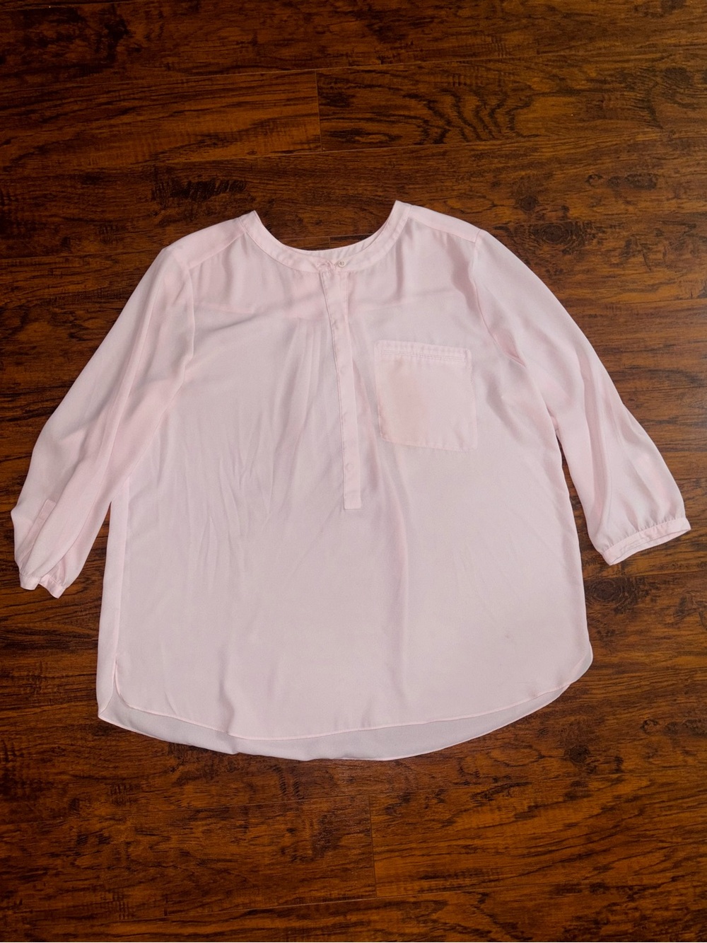 NYDJ Semi-Sheer 3/4 Sleeve Blouse Light Baby Pink Half-Button Lightweight Top